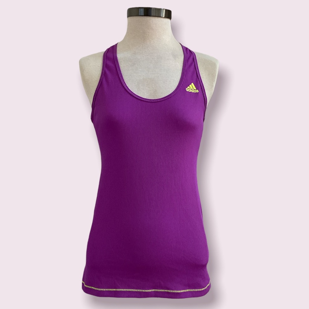 adidas Ribbed Purple & Neon Yellow Running Athletic Tank - Perfect Condition MED
